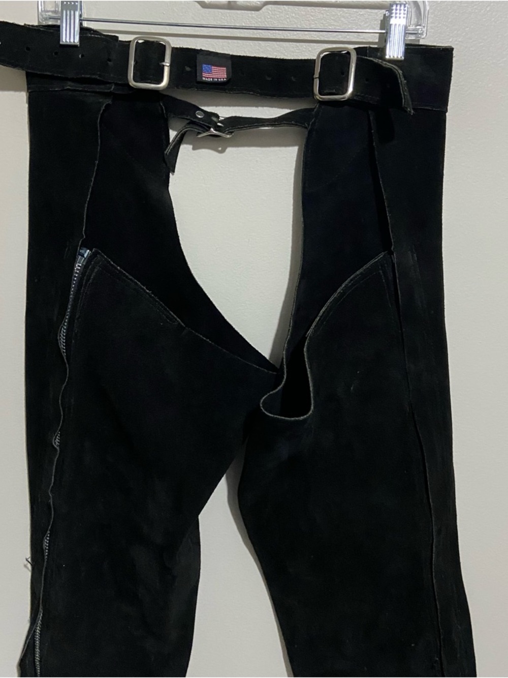 Whitman Chaps Medium Schooling Buckle Back Show Suede Leather Black Riding USA - Picture 5 of 16